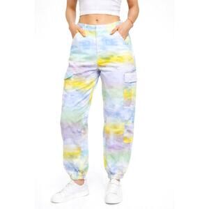 Blue Revival Pastel Mid-Rise Cargo Pants Size 25 Purple Green Blue Yellow